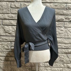 Dusty blue faux wrap sweater